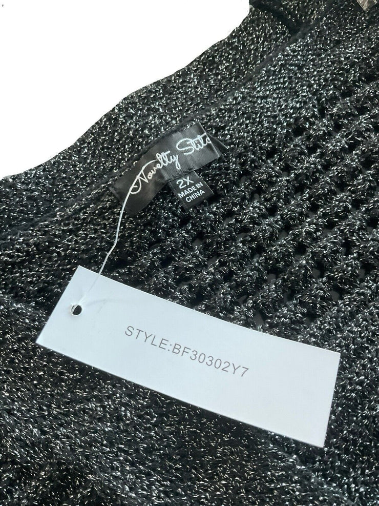 Women’s Novelty Stitch Silver Black Cardigan Size 2X