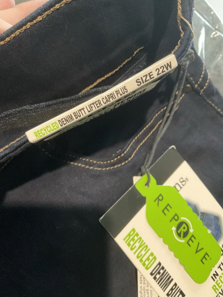 D. Jeans Recycled Denim Butt Lifter Navy Capri Jeans Size 22W