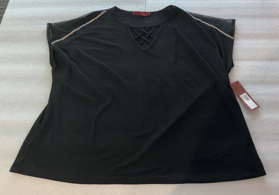 Women’s Love Scarlett Black Silver Rhinestone Short Sleeve Top Size 3X