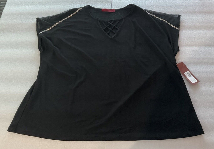 Women’s Love Scarlett Black Silver Rhinestone Short Sleeve Top Size 3X