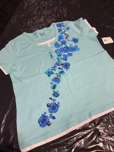 Basic Editions Blue Floral Top