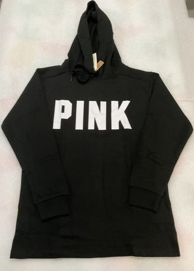 Victoria’s Secret PINK Logo Shop Campus PO Open Hem Hoodie Black