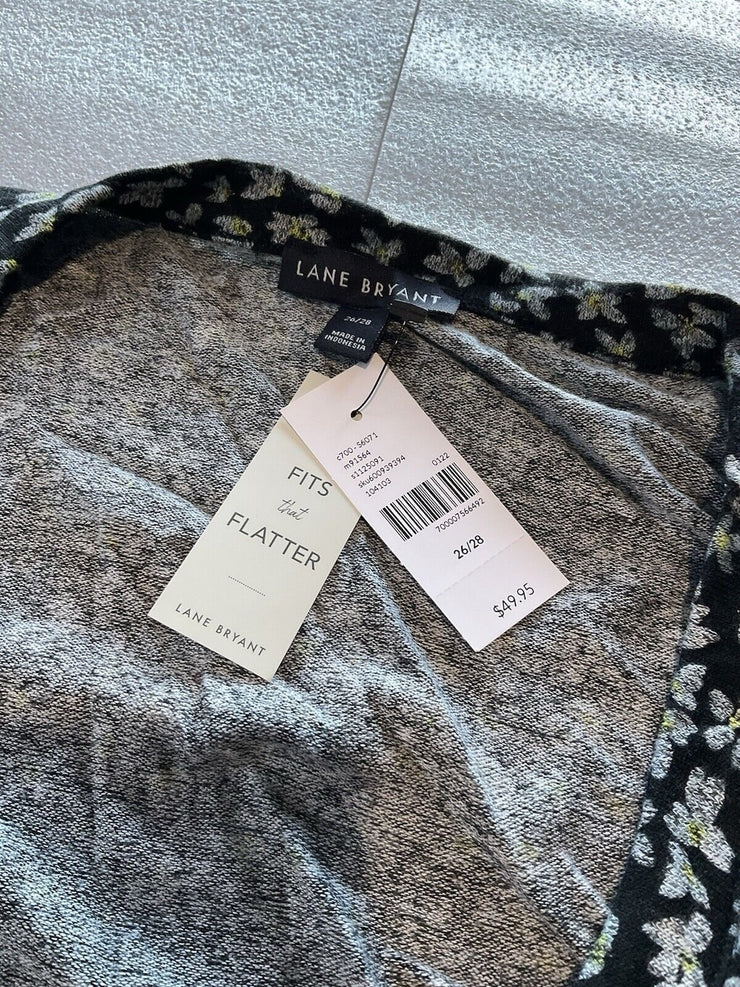 Lane Bryant Black Daisy Lone Sleeve Blouse Size 26/28