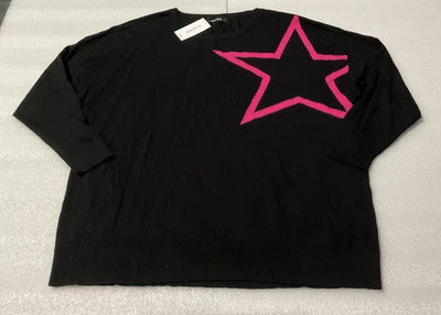 Women’s Evans Pink Star Black Sweater Size 18/20