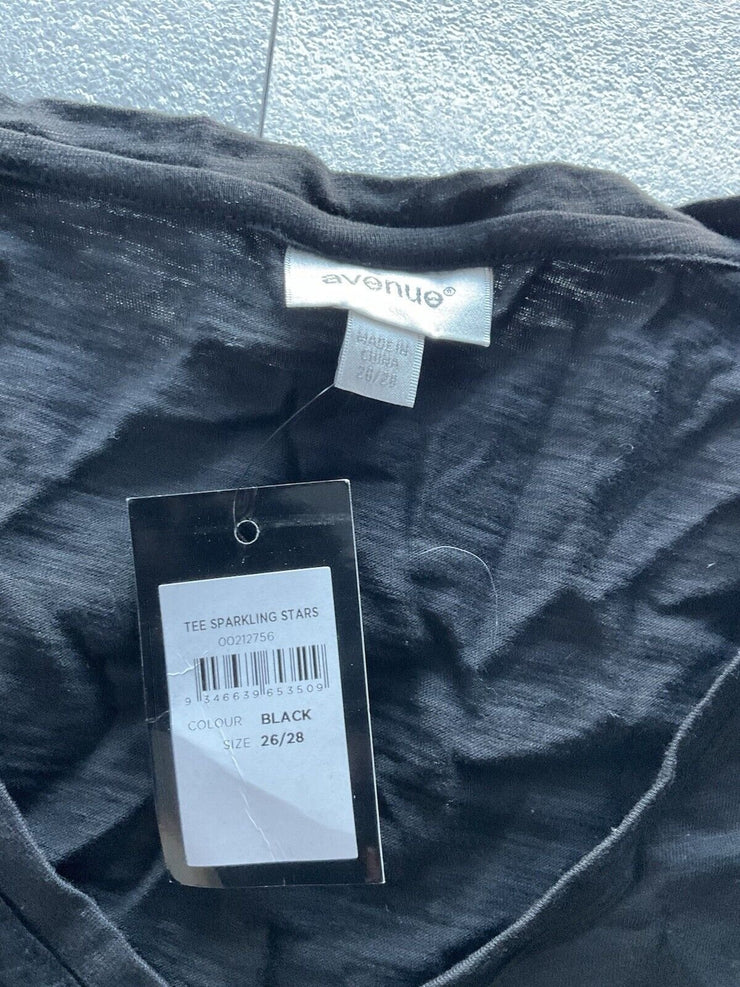 Avenue Silver Star Black Elbow Sleeve Tee Size 26/28