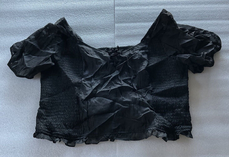 Torrid Black Cotton Clip Floral Smocked Crop Top Size 4X