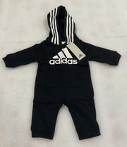 Adidas Kid’s Long Sleeve Black Hoodie Zip Jumpsuit One Piece Size 3 MONTHS