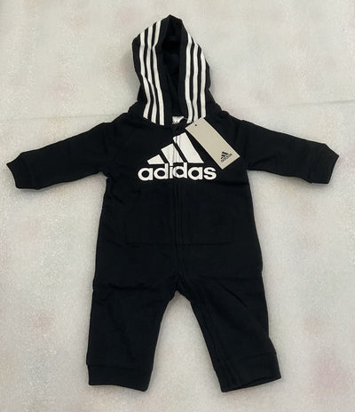 Adidas Kid’s Long Sleeve Black Hoodie Zip Jumpsuit One Piece Size 3 MONTHS