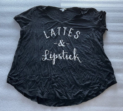 Boutique Lattes and Lipstick Black Tee Size 1X