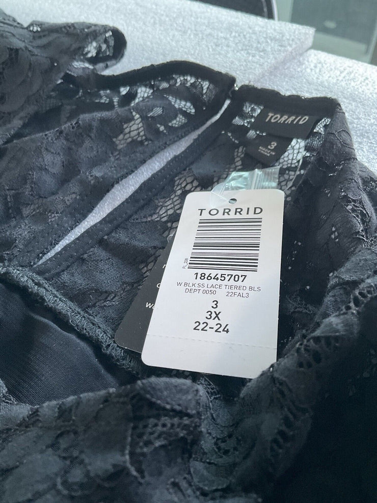 Torrid Black Lace Tiered Blouse Size 3X