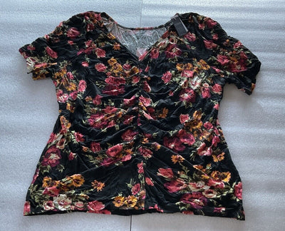 Lane Bryant Pink Orange Floral Black Top Size 26/28