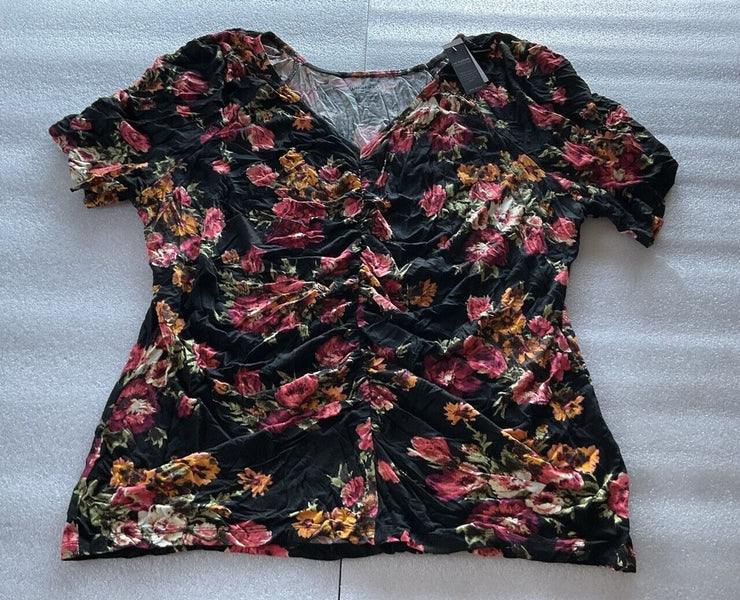 Lane Bryant Pink Orange Floral Black Top Size 26/28