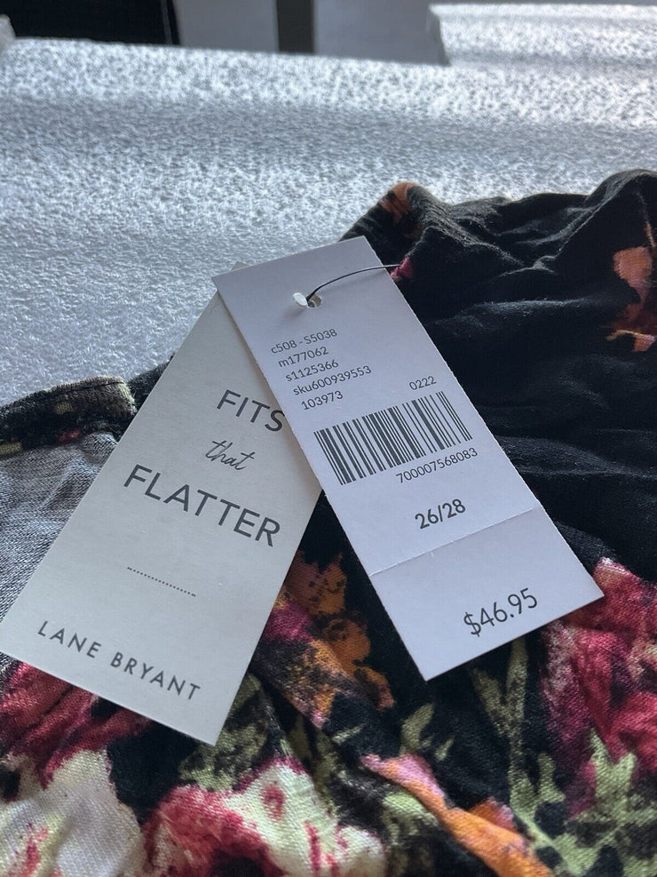 Lane Bryant Pink Orange Floral Black Top Size 26/28