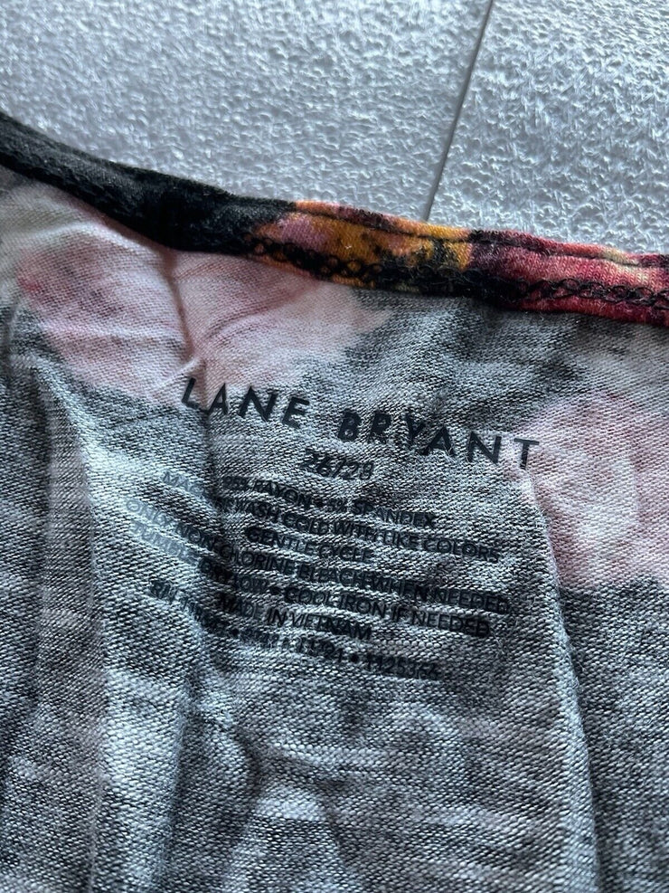 Lane Bryant Pink Orange Floral Black Top Size 26/28
