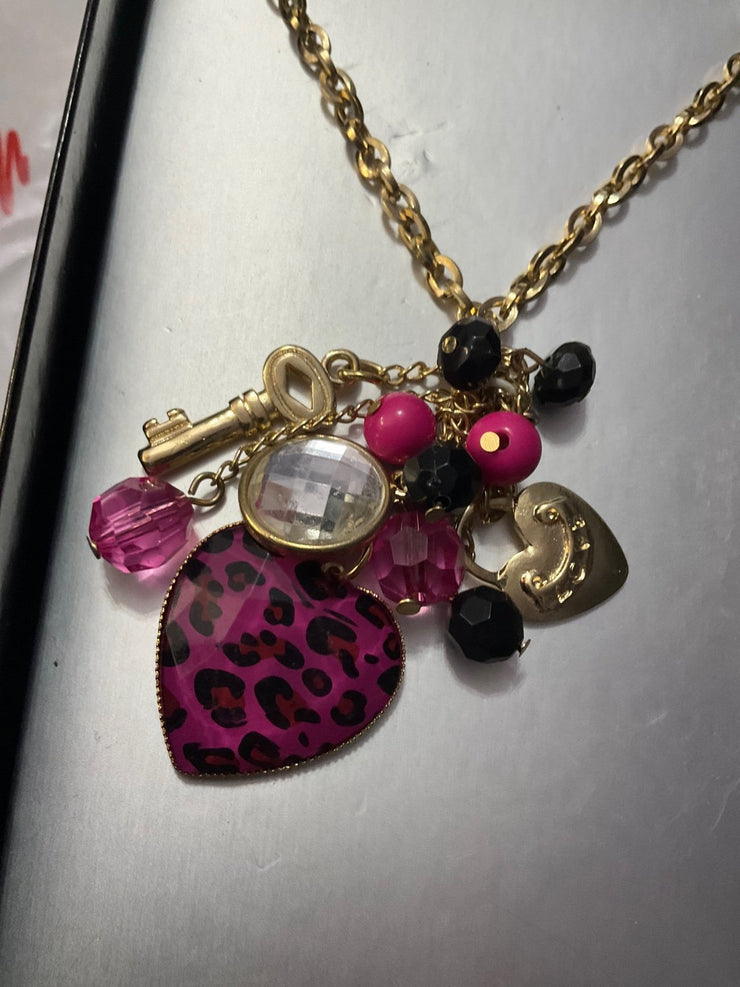 Bongo Pink Leopard Heart Necklace
