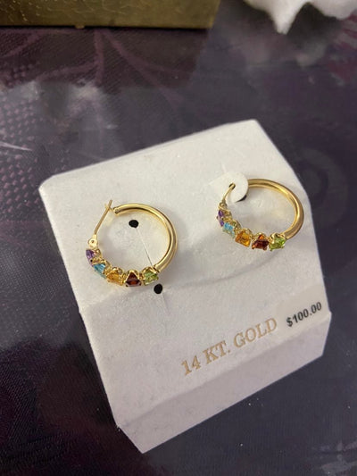 14K Gold Rainbow Stone Earrings