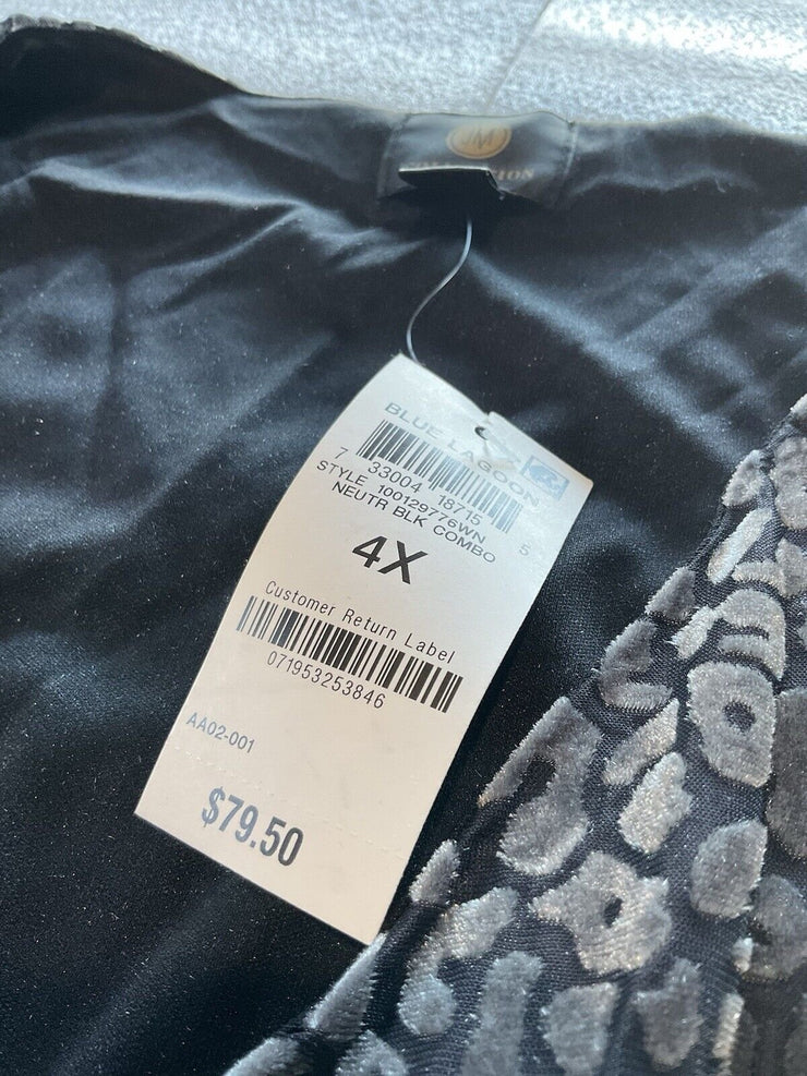 JM Collection Grey Velour Leopard Long Sleeve Blouse Size 4X